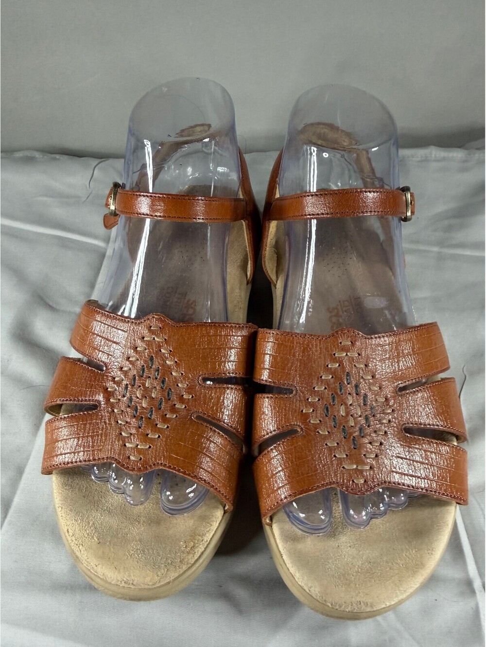 SAS Brown Leather Women's Comfort Sandals with Adjustable Buckle 7W
